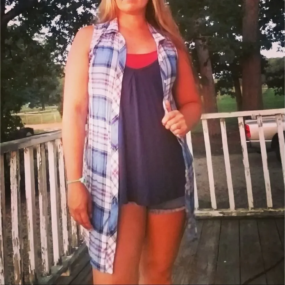 Infinity Raine button up soft shirt dress blue plaid size small - Picture 2 of 4